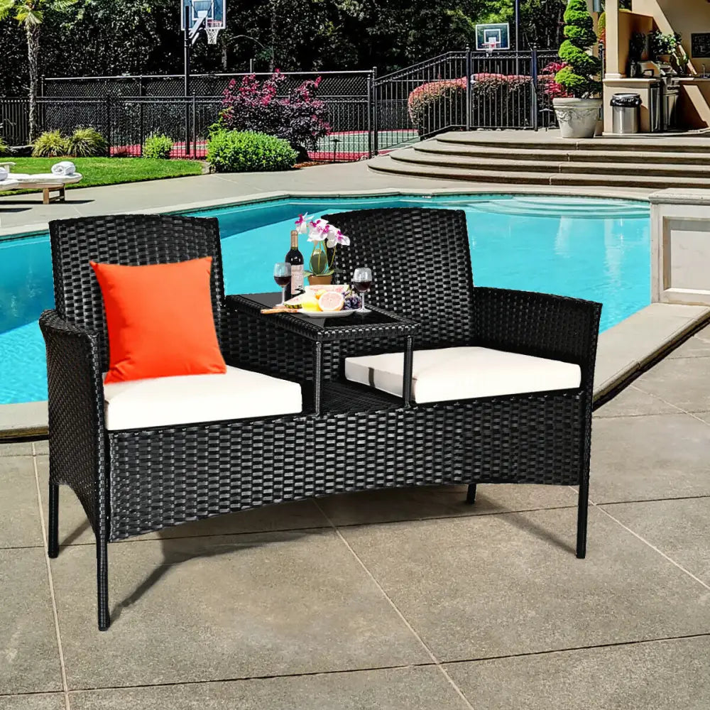 Wicker Patio Conversation Furniture Set with Removable Cushions and Table-White - White - Patio Conversation Sets