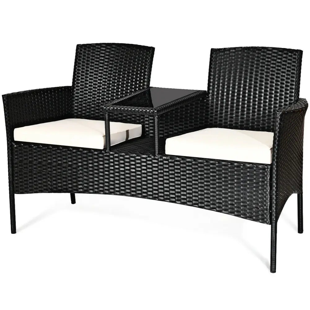 Wicker Patio Conversation Furniture Set with Removable Cushions and Table-White - White - Patio Conversation Sets