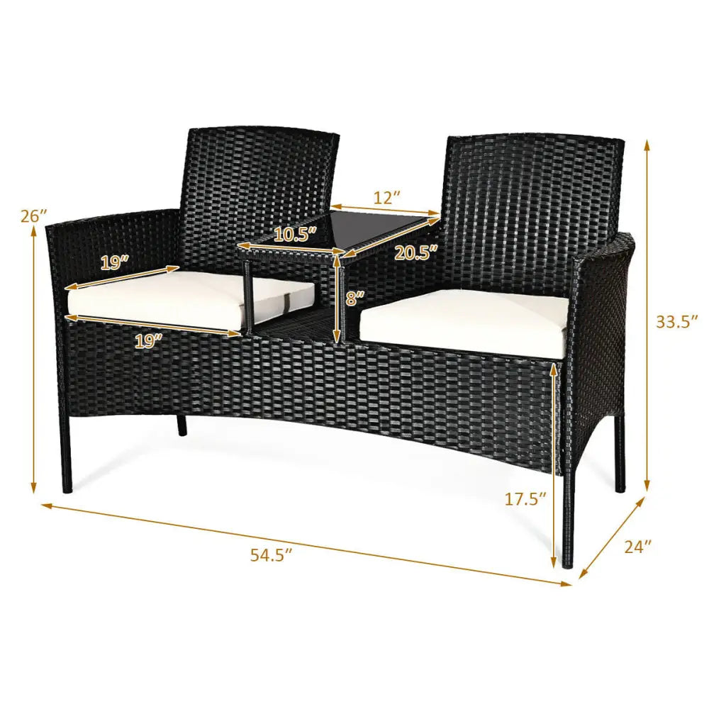 Wicker Patio Conversation Furniture Set with Removable Cushions and Table-White - White - Patio Conversation Sets