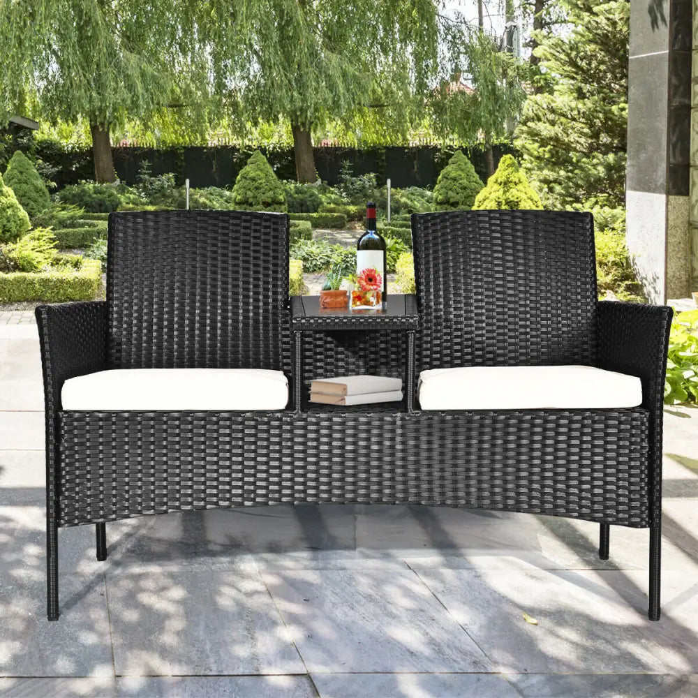Wicker Patio Conversation Furniture Set with Removable Cushions and Table-White - White - Patio Conversation Sets