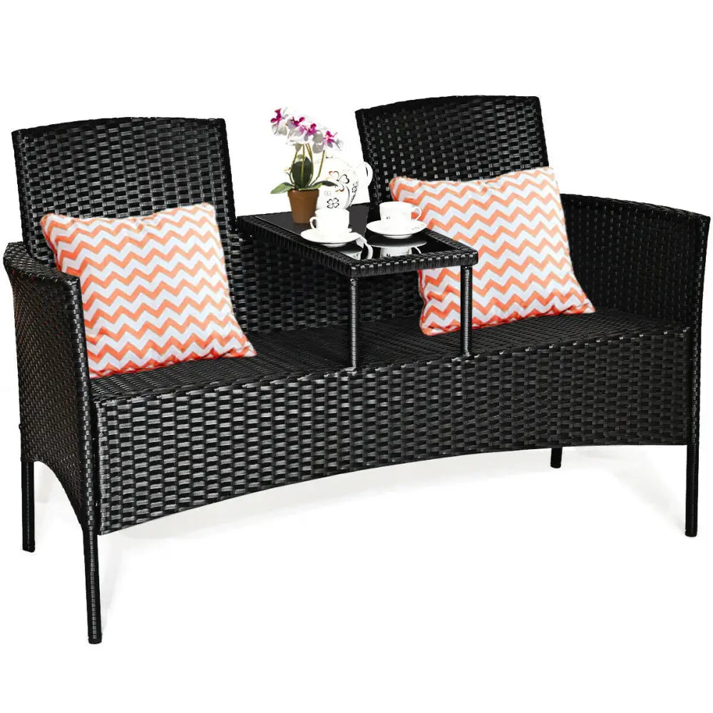 Wicker Patio Conversation Furniture Set with Removable Cushions and Table-White - White - Patio Conversation Sets