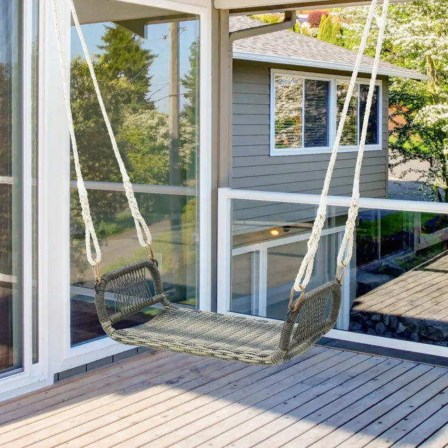 Wicker Porch Swing Seat with Cozy Armrests - Gray - Porch Swings