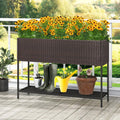 Wicker Raised Garden Bed with Storage Shelf and Drainage Gaps for Flowers - Brown - Raised Garden Beds