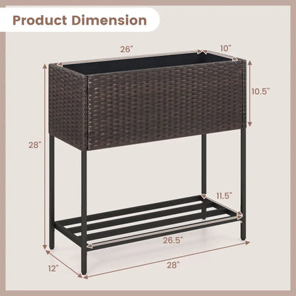 Wicker Raised Garden Bed with Storage Shelf and Removable Liner for Flowers - Brown - Raised Garden Beds