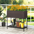 Wicker Raised Garden Bed with Storage Shelf and Removable Liner for Flowers - Brown - Raised Garden Beds