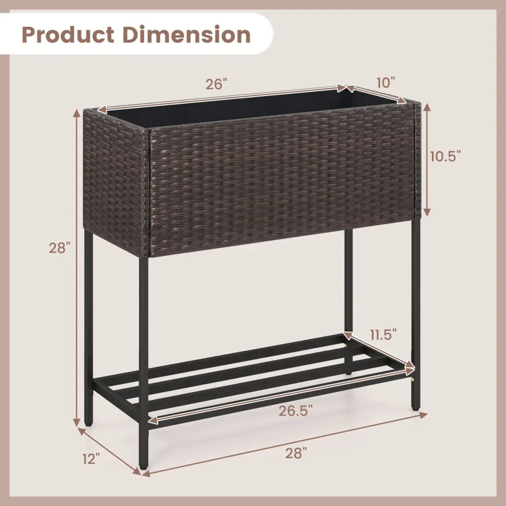 Wicker Raised Garden Bed with Storage Shelf and Removable Liner for Flowers - Brown - Raised Garden Beds