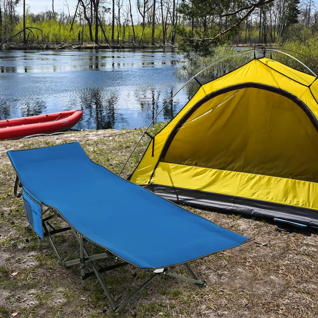Wide Foldable Camping Cot with Carry Bag-Blue - Blue - Camping Furniture