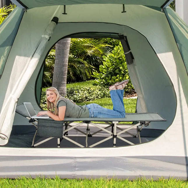 Wide Foldable Camping Cot with Carry Bag-Gray - Gray - Camping Furniture
