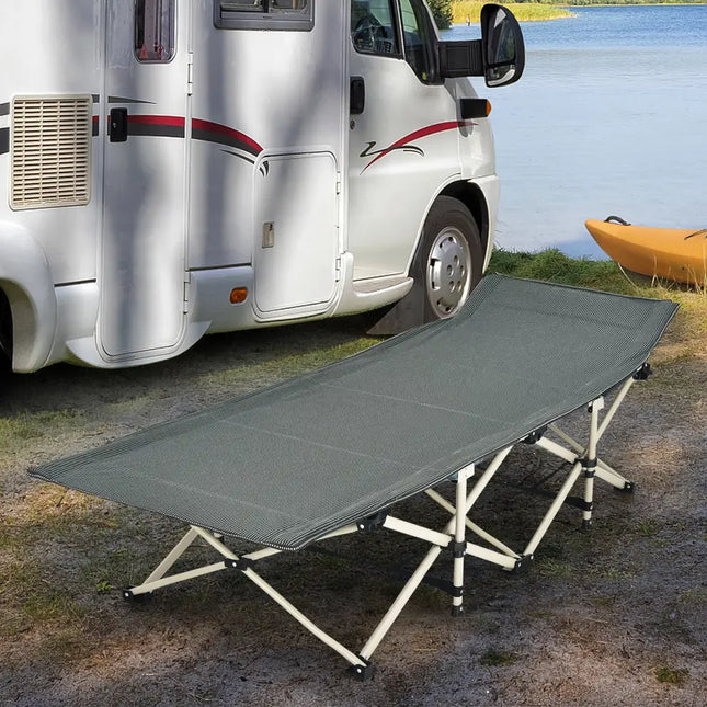 Wide Foldable Camping Cot with Carry Bag-Gray - Gray - Camping Furniture