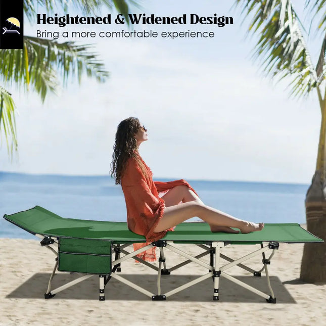 Wide Foldable Camping Cot with Carry Bag-Green - Green - Camping Furniture