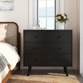 Wide Wooden Dresser with 4 Drawers for Bedroom Living Room-Black - Black - Dressers & Chests