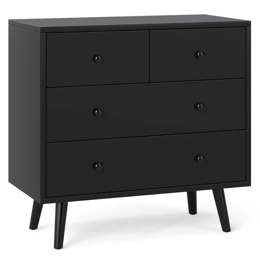 Wide Wooden Dresser with 4 Drawers for Bedroom Living Room-Black - Black - Dressers & Chests