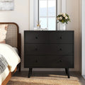 Wide Wooden Dresser with 4 Drawers for Bedroom Living Room-Black - Black - Dressers & Chests