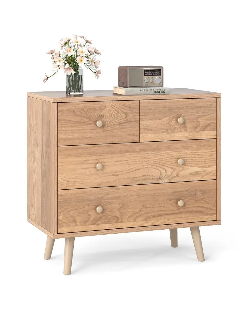 Wide Wooden Dresser with 4 Drawers for Bedroom Living Room-Natural - Natural - Dressers & Chests