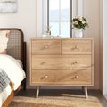 Wide Wooden Dresser with 4 Drawers for Bedroom Living Room-Natural - Natural - Dressers & Chests