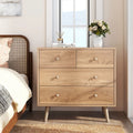 Wide Wooden Dresser with 4 Drawers for Bedroom Living Room-Natural - Natural - Dressers & Chests