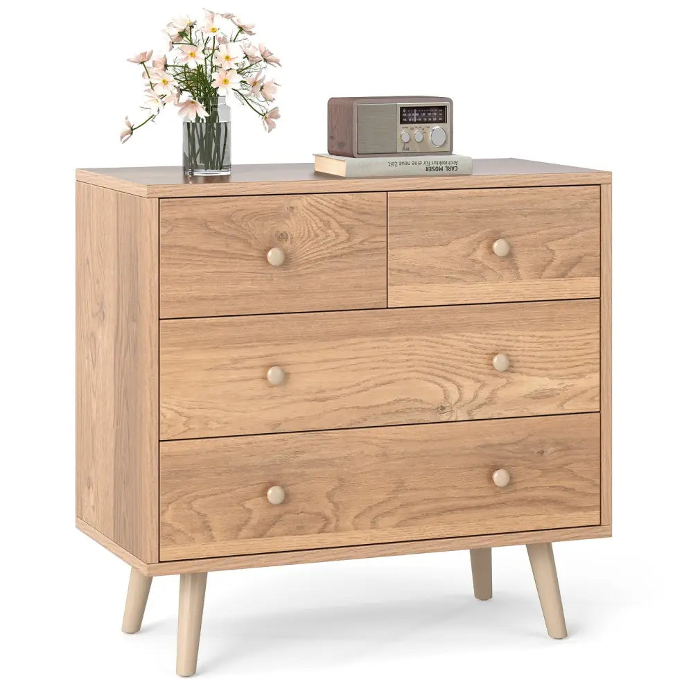 Wide Wooden Dresser with 4 Drawers for Bedroom Living Room-Natural - Natural - Dressers & Chests