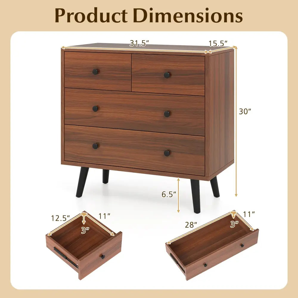 Wide Wooden Dresser with 4 Drawers for Bedroom Living Room-Walnut - Walnut - Dressers & Chests