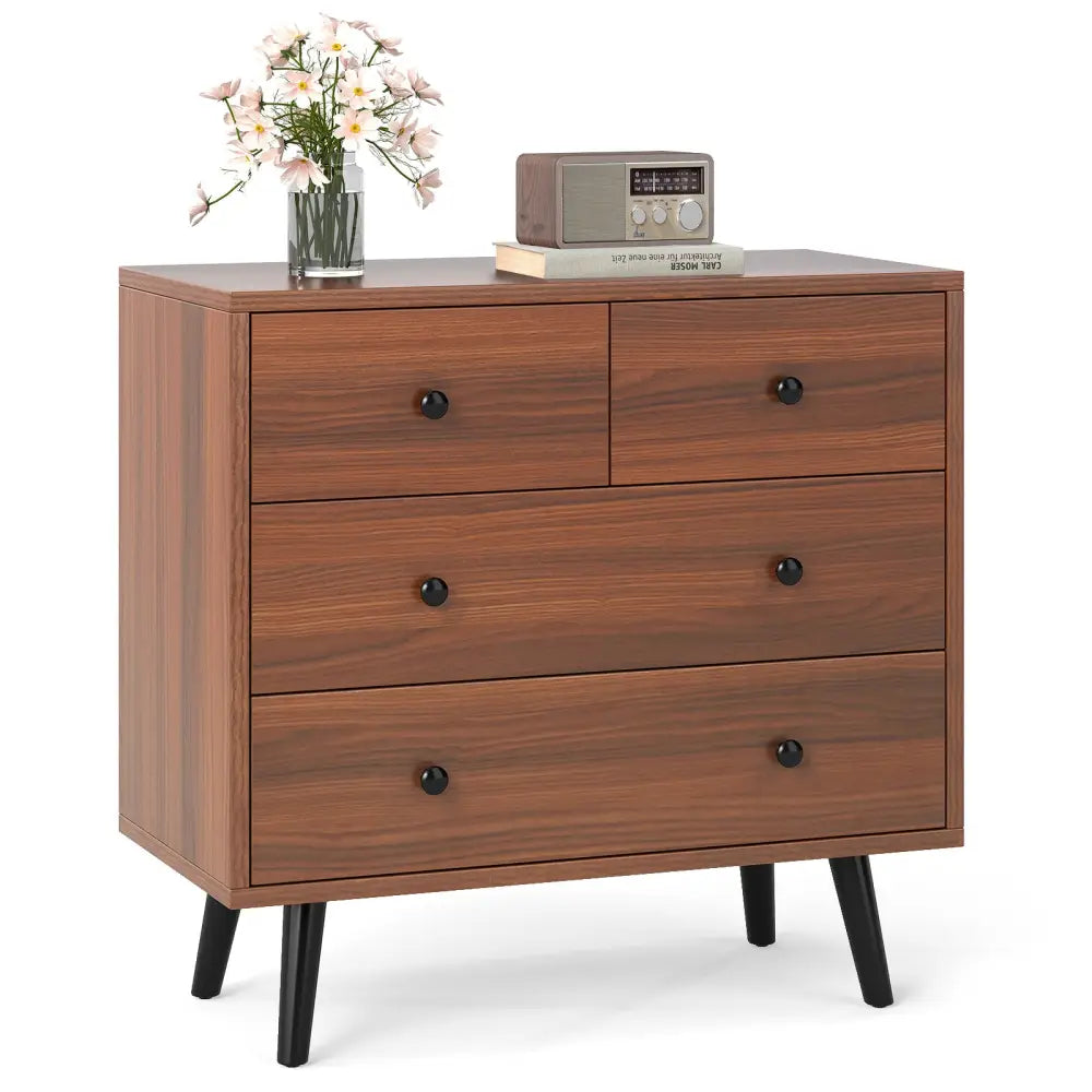 Wide Wooden Dresser with 4 Drawers for Bedroom Living Room-Walnut - Walnut - Dressers & Chests
