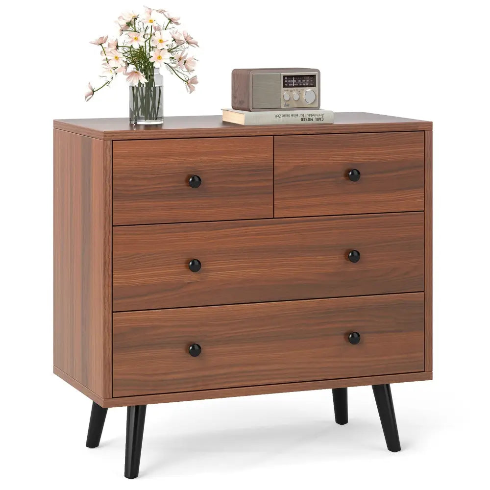 Wide Wooden Dresser with 4 Drawers for Bedroom Living Room-Walnut - Walnut - Dressers & Chests