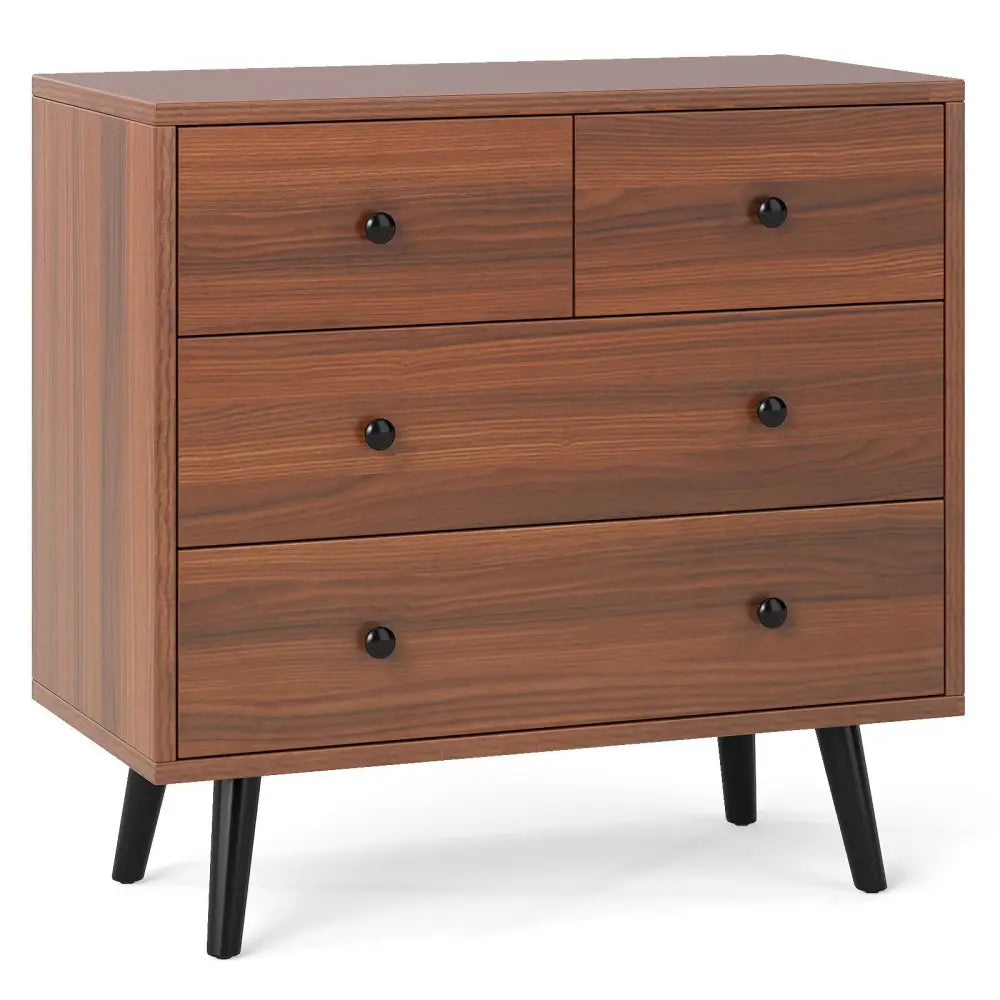 Wide Wooden Dresser with 4 Drawers for Bedroom Living Room-Walnut - Walnut - Dressers & Chests