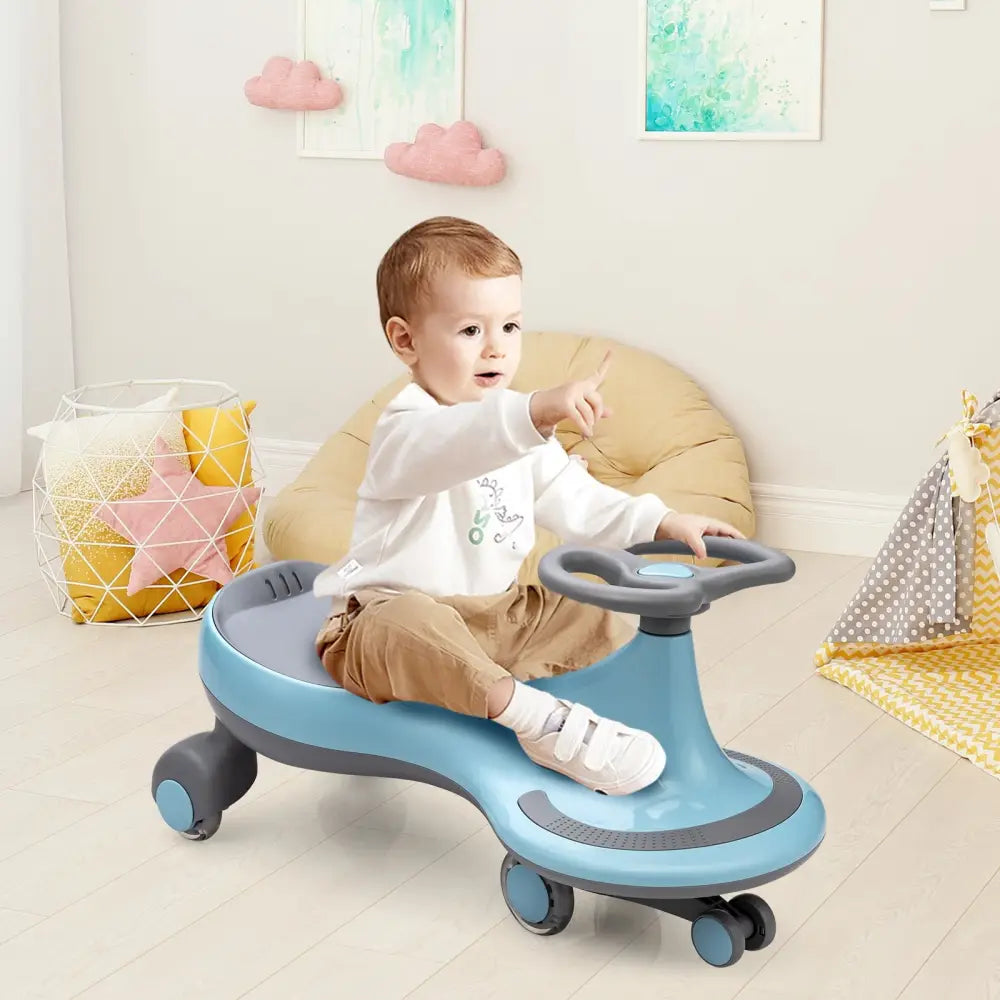 Wiggle Car Ride-on Toy with Flashing Wheels-Blue - Blue - Push & Pedal Ride On Toys