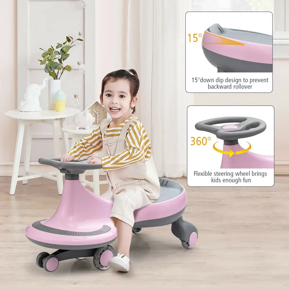 Wiggle Car Ride-on Toy with Flashing Wheels-Pink - Pink - Push & Pedal Ride On Toys