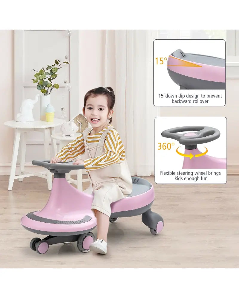 Wiggle Car Ride-on Toy with Flashing Wheels-Pink - Pink - Push & Pedal Ride On Toys
