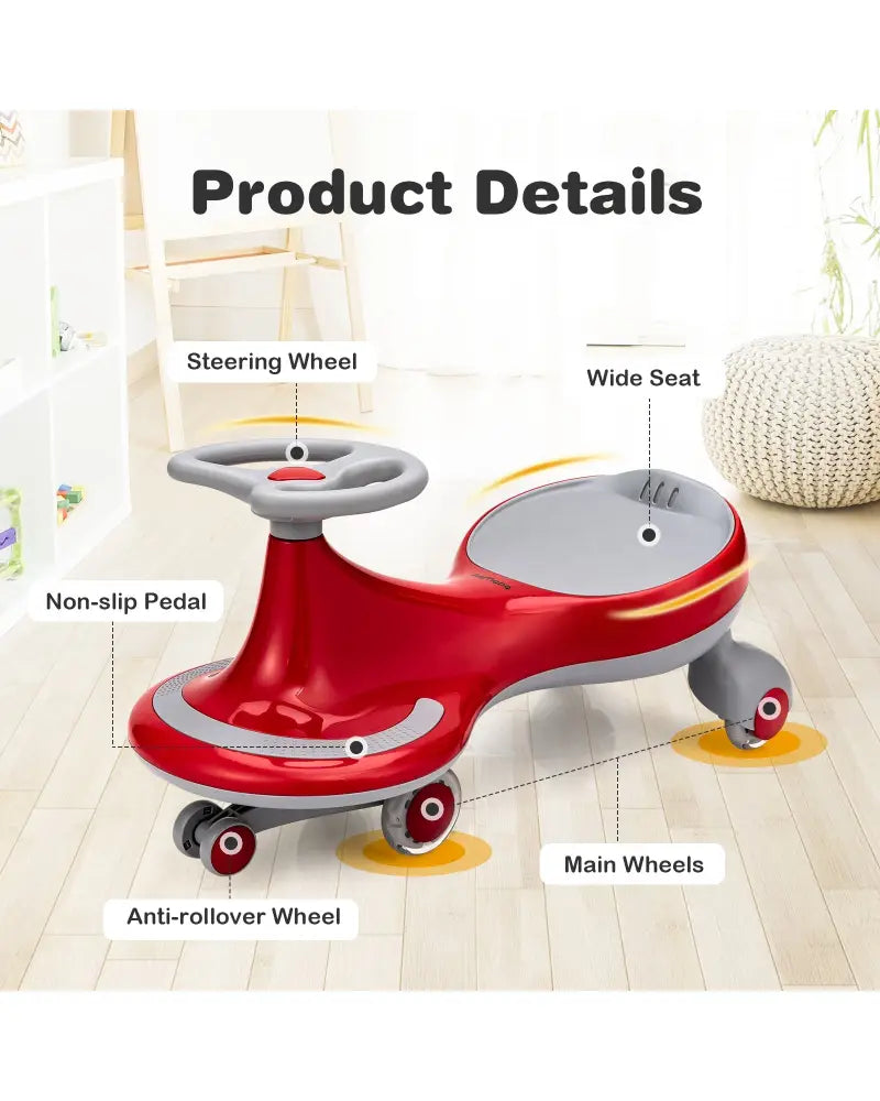 Wiggle Car Ride-on Toy with Flashing Wheels-Red - Red - Push & Pedal Ride On Toys
