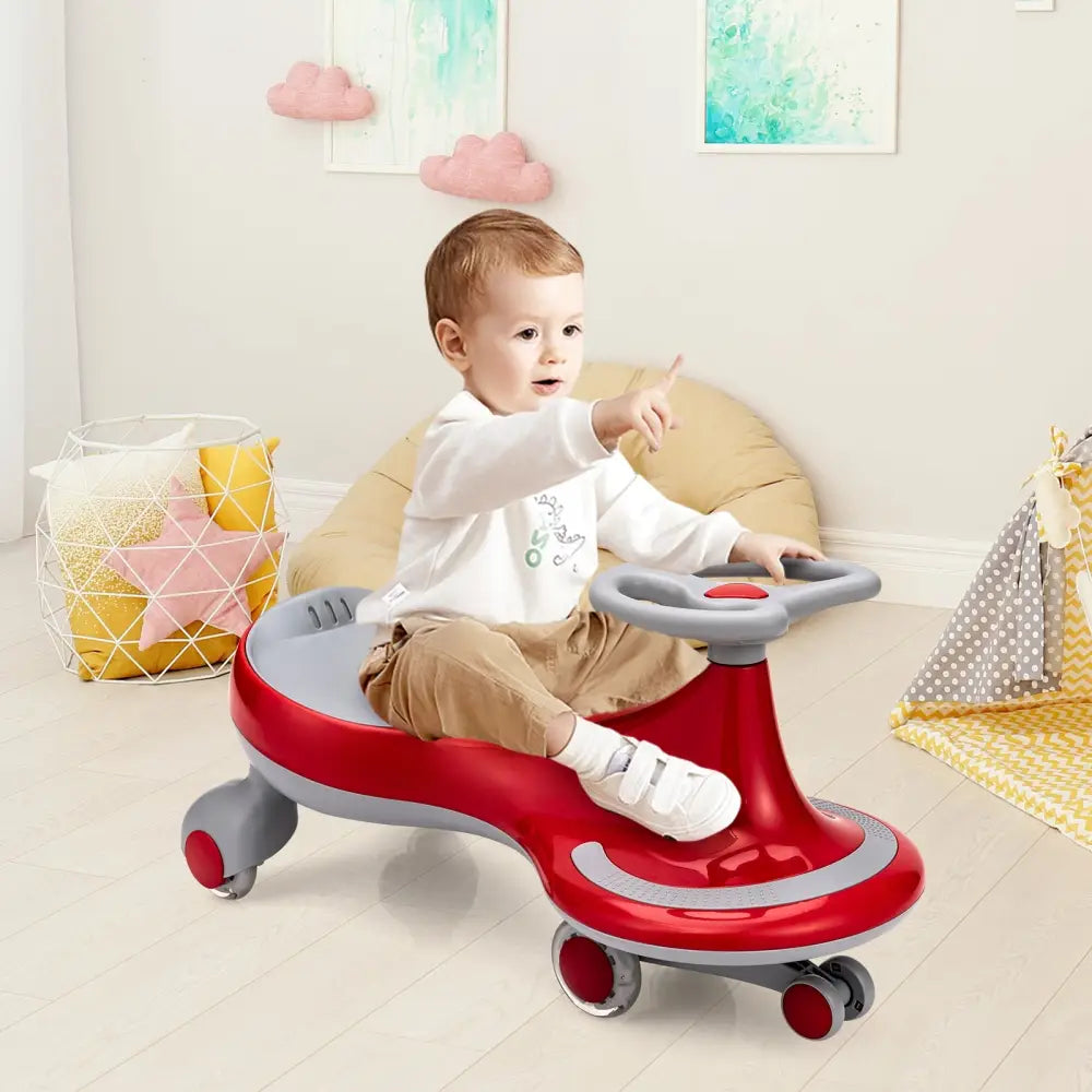 Wiggle Car Ride-on Toy with Flashing Wheels-Red - Red - Push & Pedal Ride On Toys