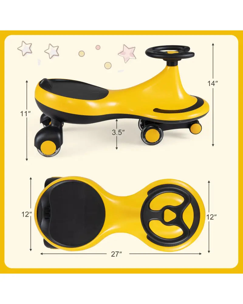 Wiggle Car Ride-on Toy with Flashing Wheels-Yellow - Yellow - Push & Pedal Ride On Toys