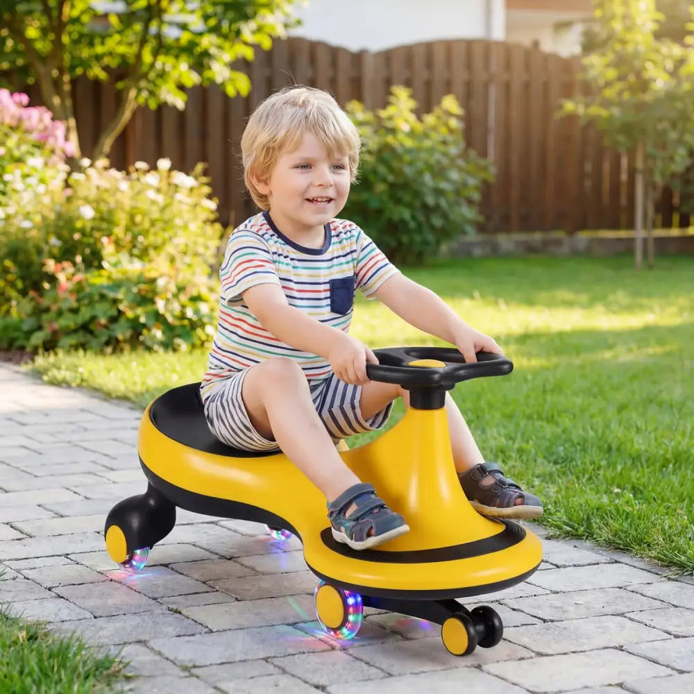 Wiggle Car Ride-on Toy with Flashing Wheels-Yellow - Yellow - Push & Pedal Ride On Toys