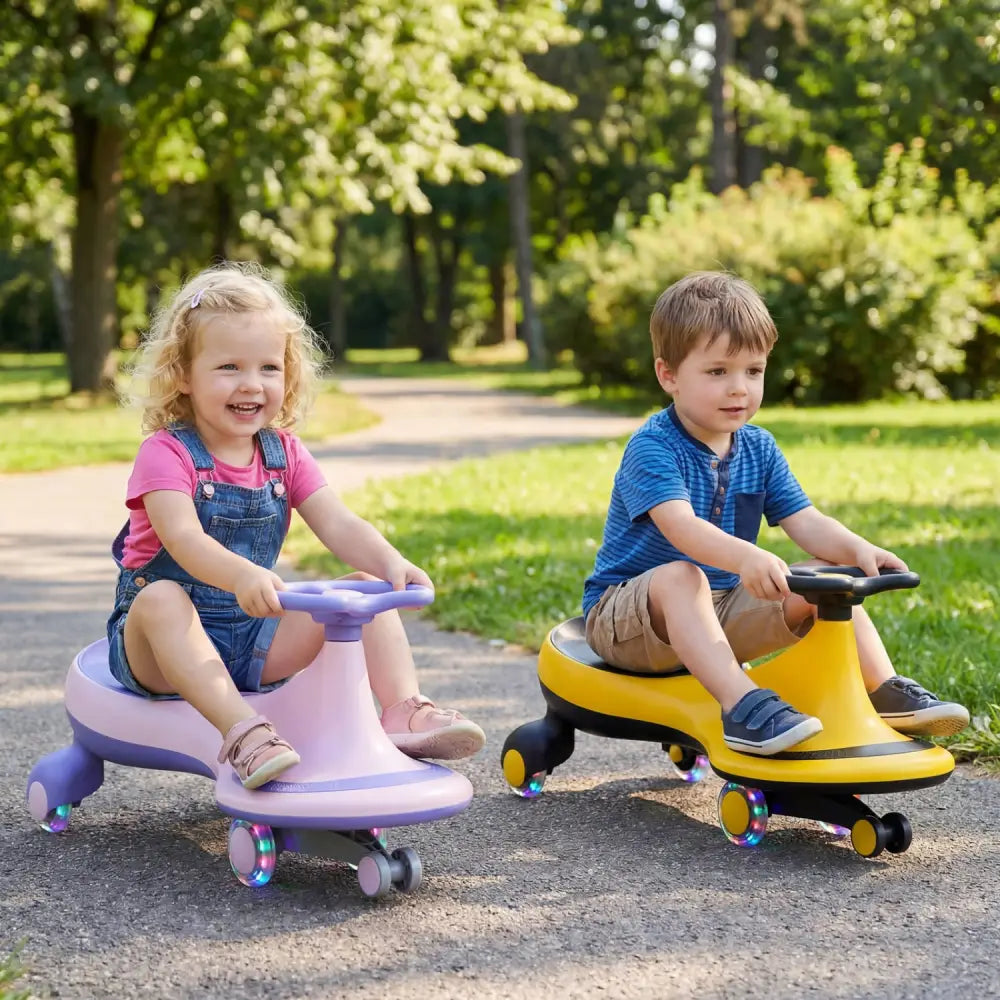 Wiggle Car Ride-on Toy with Flashing Wheels-Yellow - Yellow - Push & Pedal Ride On Toys