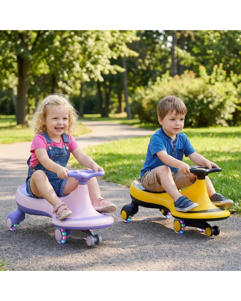 Wiggle Car Ride-on Toy with Flashing Wheels-Yellow - Yellow - Push & Pedal Ride On Toys