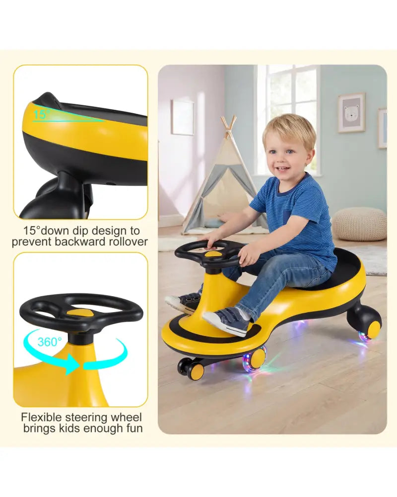 Wiggle Car Ride-on Toy with Flashing Wheels-Yellow - Yellow - Push & Pedal Ride On Toys