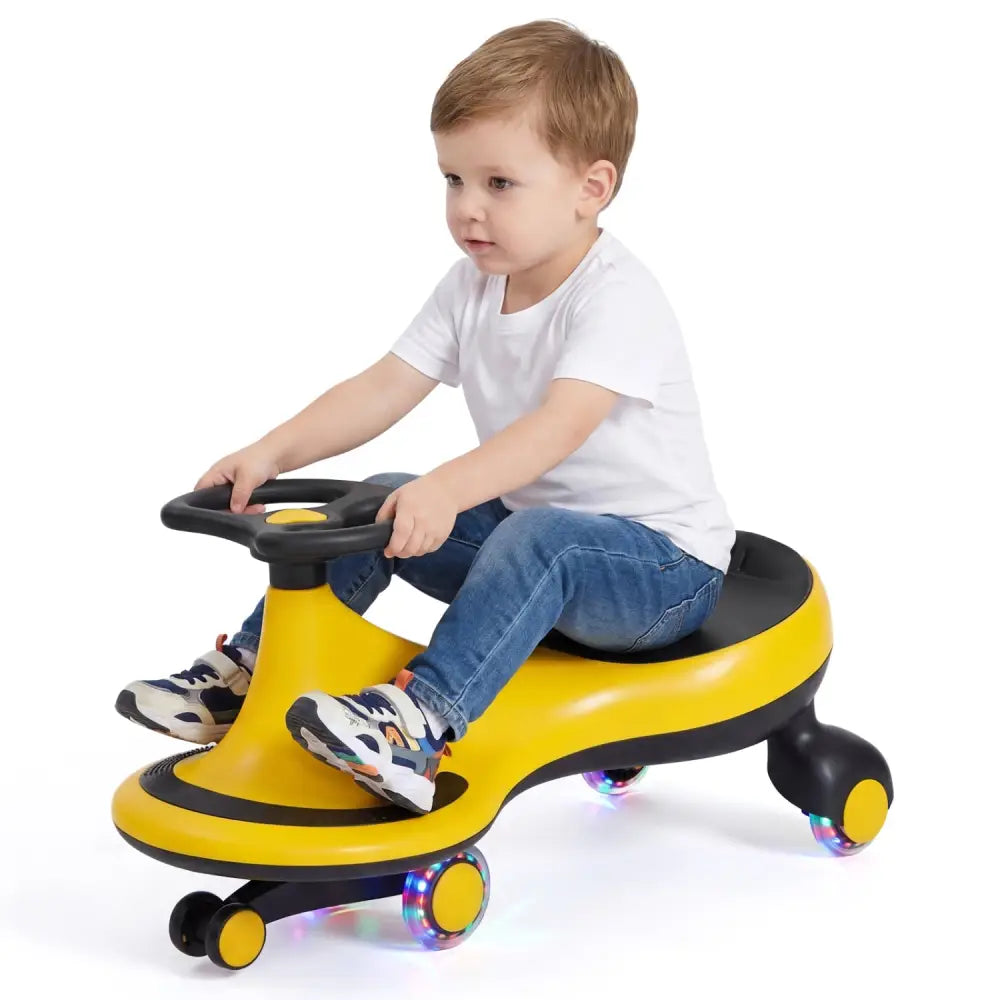 Wiggle Car Ride-on Toy with Flashing Wheels-Yellow - Yellow - Push & Pedal Ride On Toys