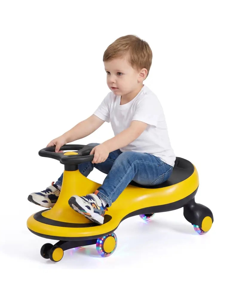 Wiggle Car Ride-on Toy with Flashing Wheels-Yellow - Yellow - Push & Pedal Ride On Toys