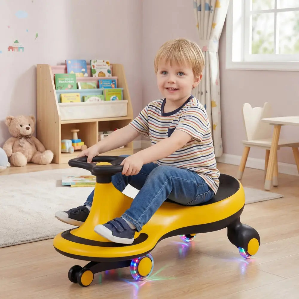 Wiggle Car Ride-on Toy with Flashing Wheels-Yellow - Yellow - Push & Pedal Ride On Toys