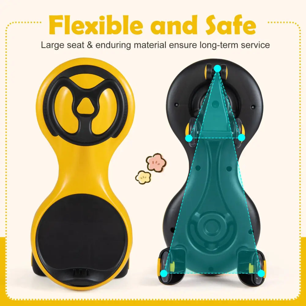 Wiggle Car Ride-on Toy with Flashing Wheels-Yellow - Yellow - Push & Pedal Ride On Toys