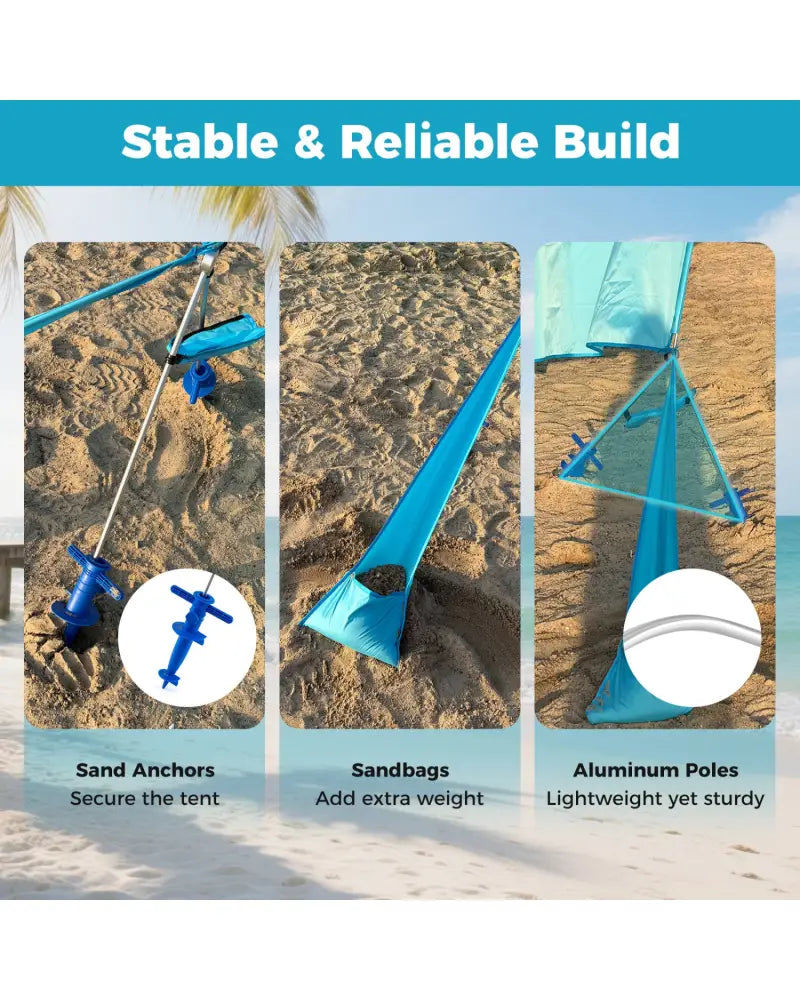 Wind Powered Beach Tent Portable Sun Shelter Canopy for Picnic-Blue - Blue - Tents