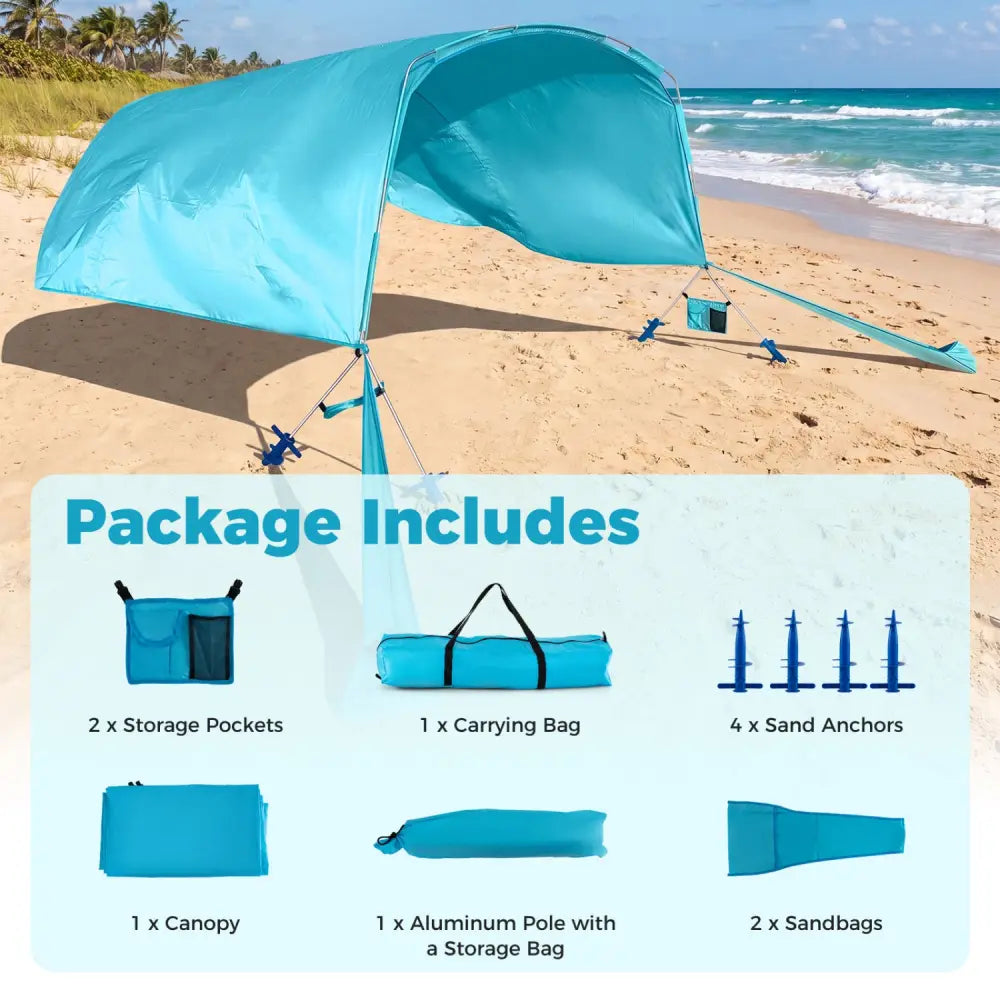 Wind Powered Beach Tent Portable Sun Shelter Canopy for Picnic-Blue - Blue - Tents