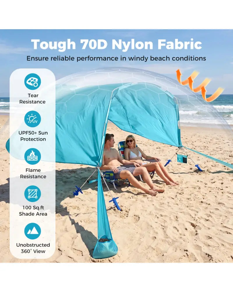 Wind Powered Beach Tent Portable Sun Shelter Canopy for Picnic-Blue - Blue - Tents