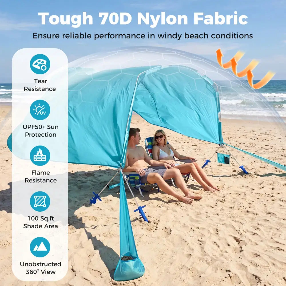 Wind Powered Beach Tent Portable Sun Shelter Canopy for Picnic-Blue - Blue - Tents