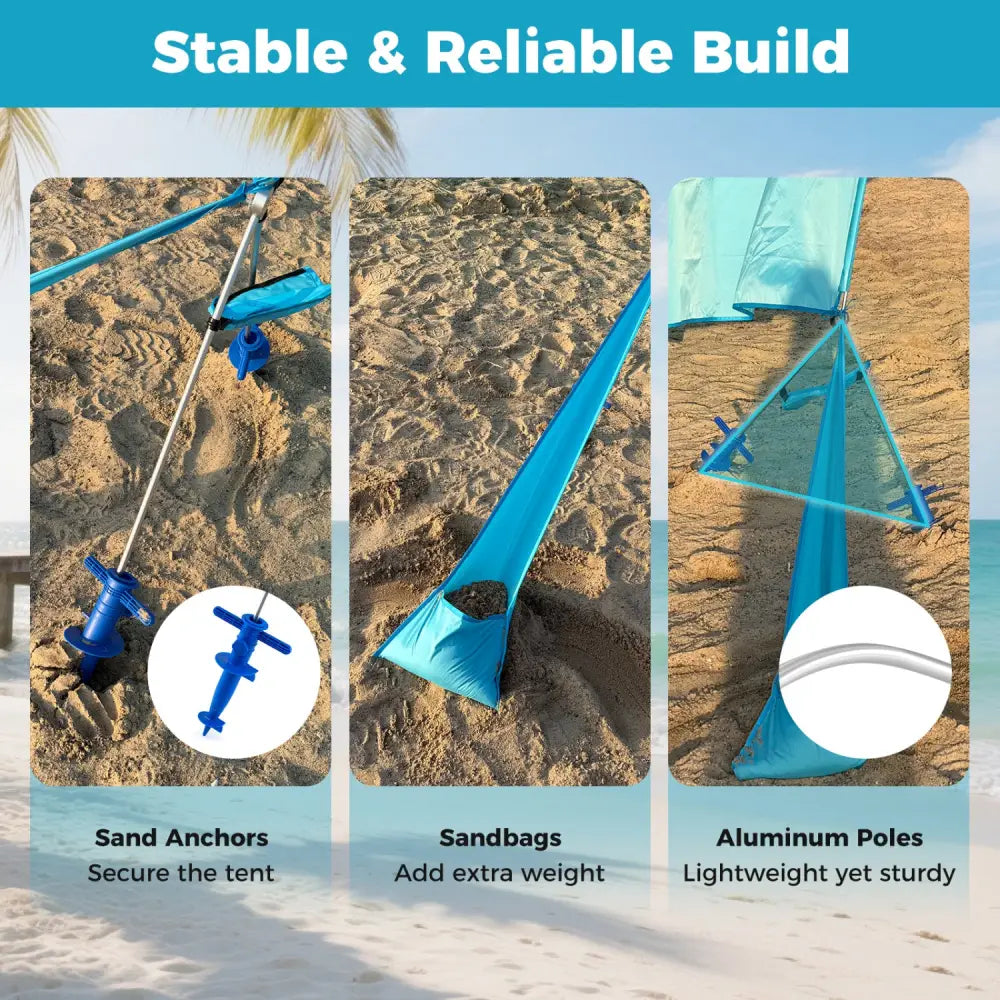 Wind Powered Beach Tent Portable Sun Shelter Canopy for Picnic-Blue - Blue - Tents