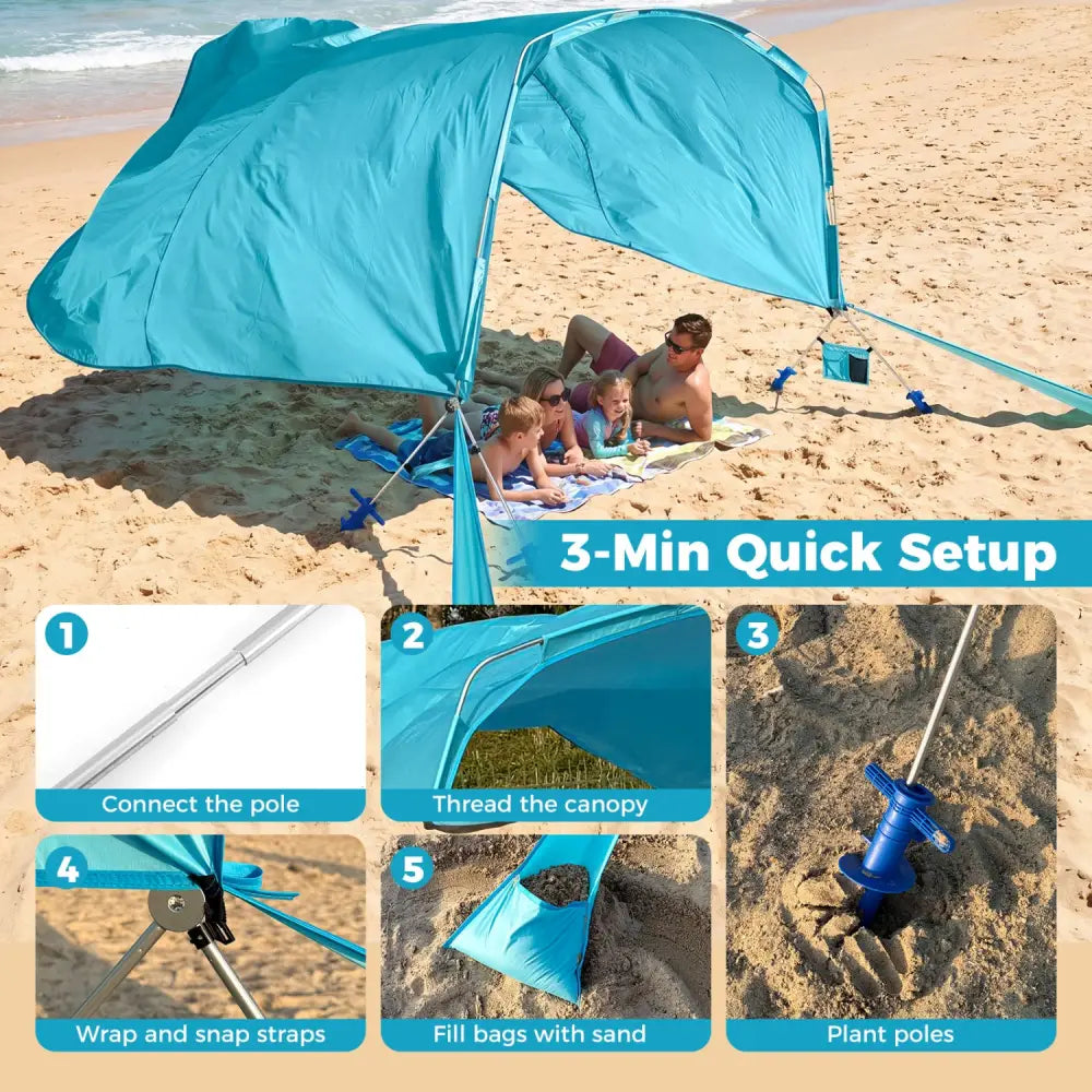 Wind Powered Beach Tent Portable Sun Shelter Canopy for Picnic-Blue - Blue - Tents