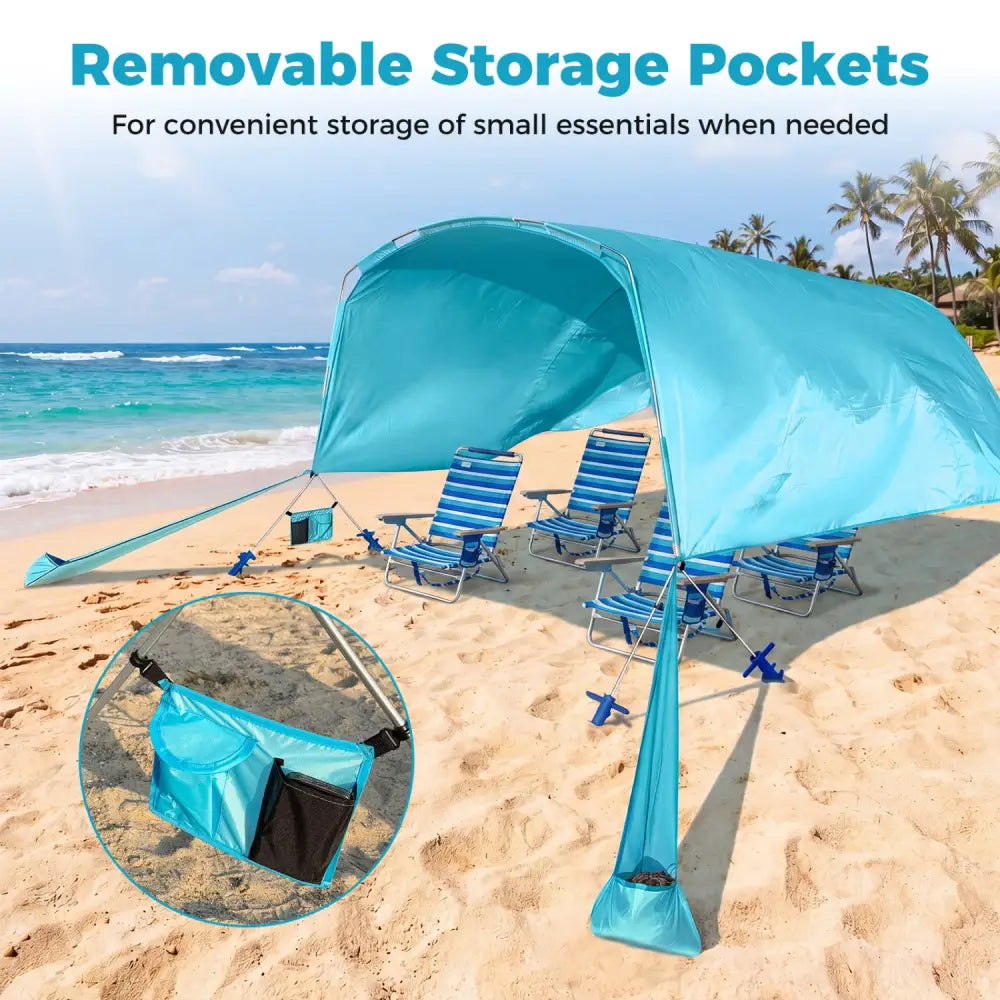 Wind Powered Beach Tent Portable Sun Shelter Canopy for Picnic-Blue - Blue - Tents
