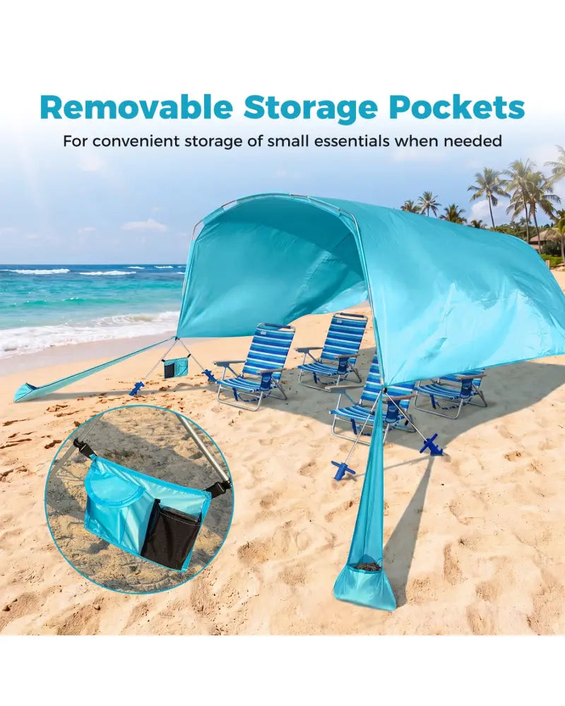 Wind Powered Beach Tent Portable Sun Shelter Canopy for Picnic-Blue - Blue - Tents