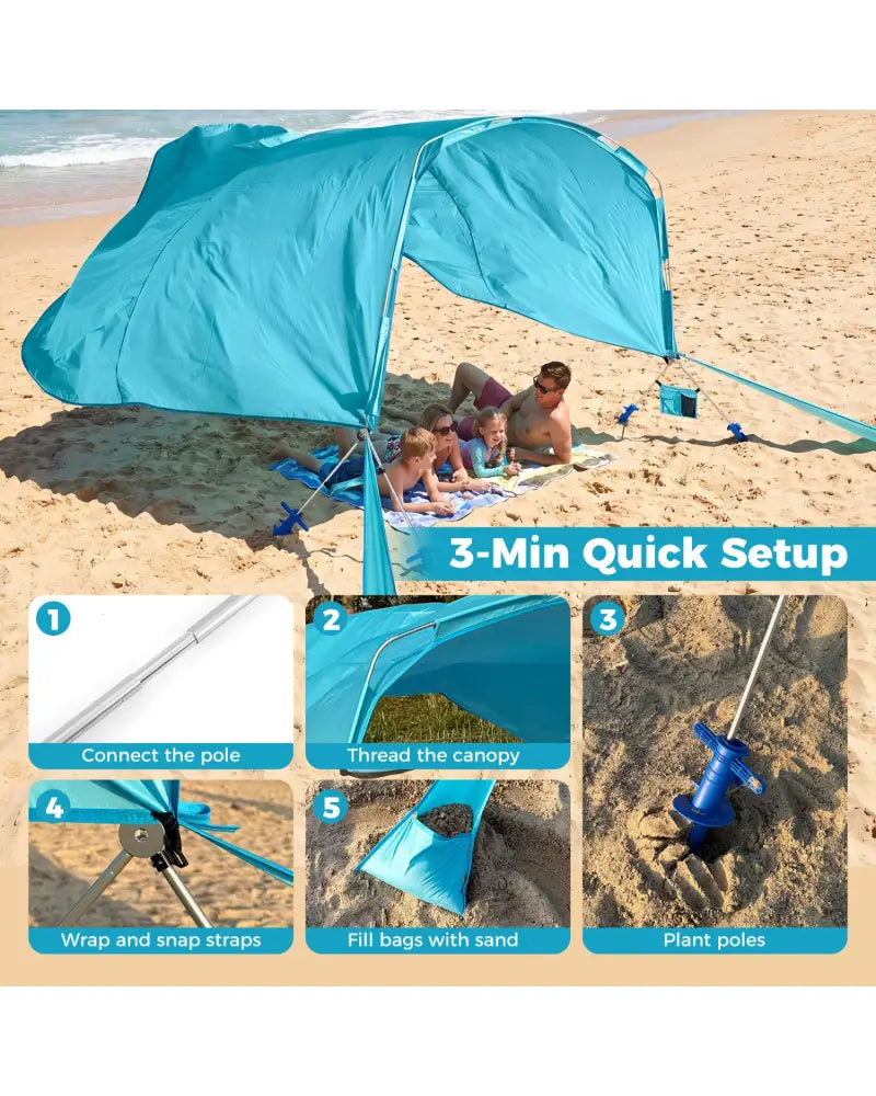 Wind Powered Beach Tent Portable Sun Shelter Canopy for Picnic-Blue - Blue - Tents