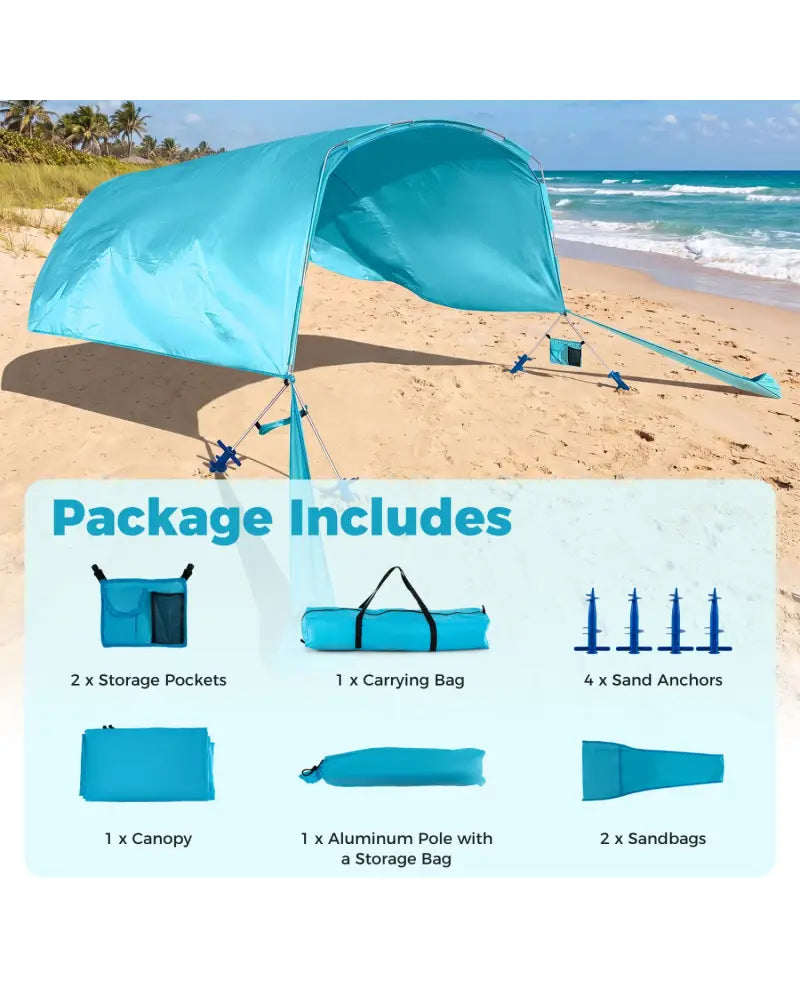 Wind Powered Beach Tent Portable Sun Shelter Canopy for Picnic-Blue - Blue - Tents