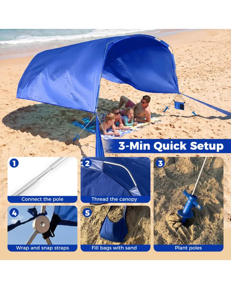 Wind Powered Beach Tent Portable Sun Shelter Canopy for Picnic-Navy - Navy - Tents